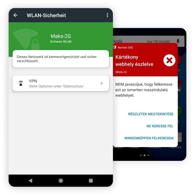 App mit WLAN-Sicherheit auf einem Tablet und Telefon