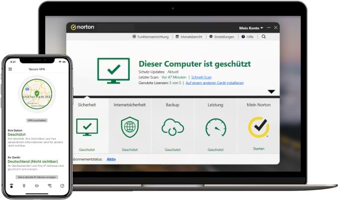 Norton-Gerätesicherheit für Smartphones, Tablets und Laptops