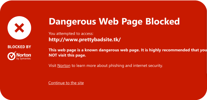 Bild einer mit Safe Web blockierten Webseite